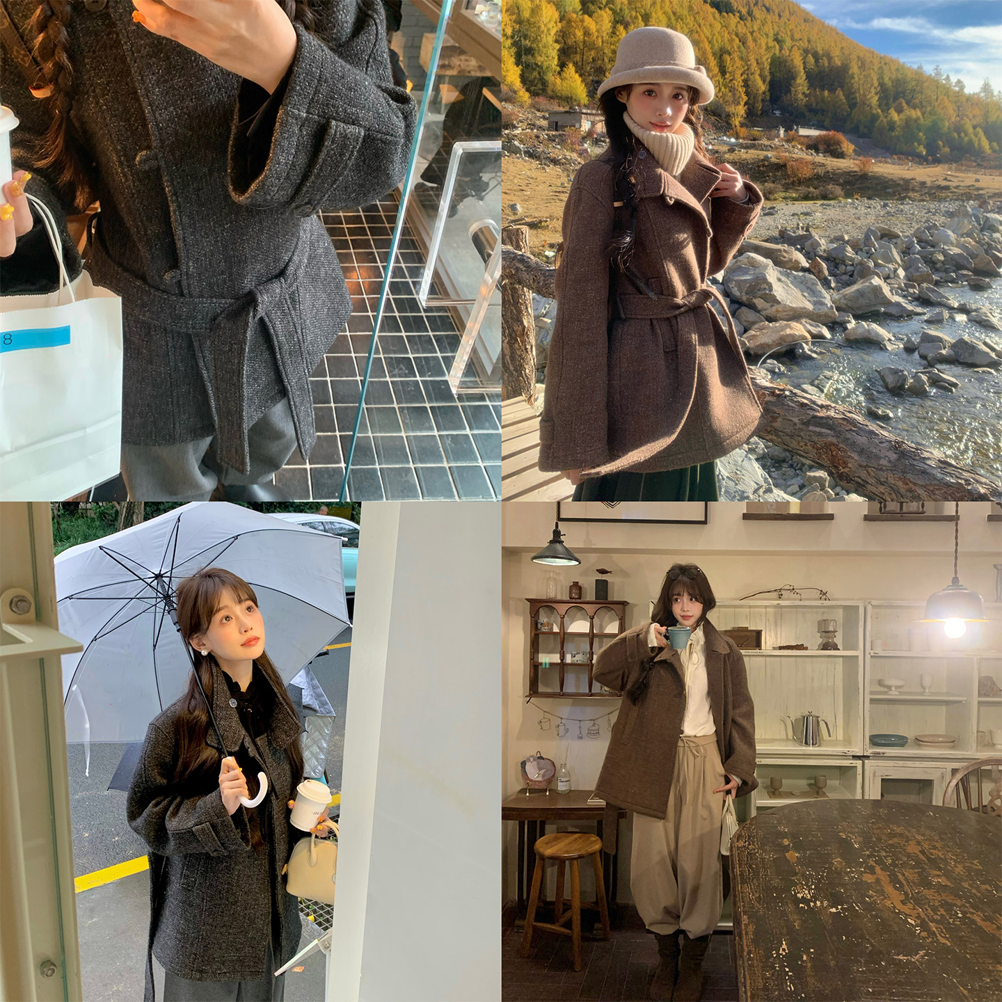 赵幺妹气质系带双面呢羊毛大衣冬