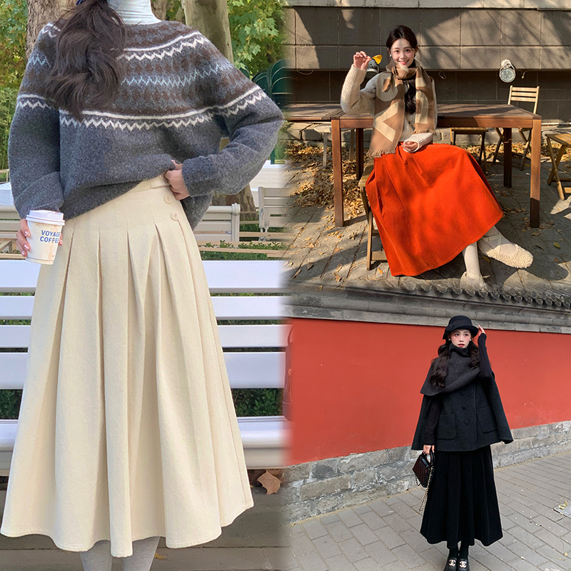 赵幺妹灯芯绒半身裙百褶裙女冬