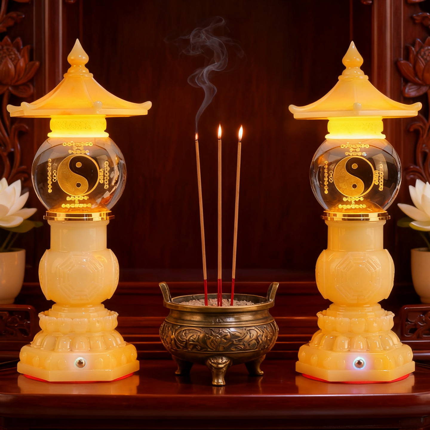 新款充电款水晶莲花灯供佛长明灯佛堂神台招财聚财佛堂装饰双用