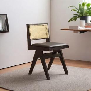 实木藤无扶手餐椅家斯堪的纳维亚瓦比萨比风格酒店软椅化妆床和早