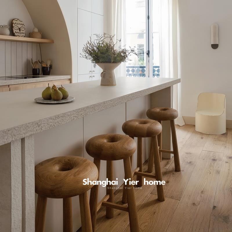 中古风全实木小户型简约吧椅法式样板间家用高脚椅复古吧台椅