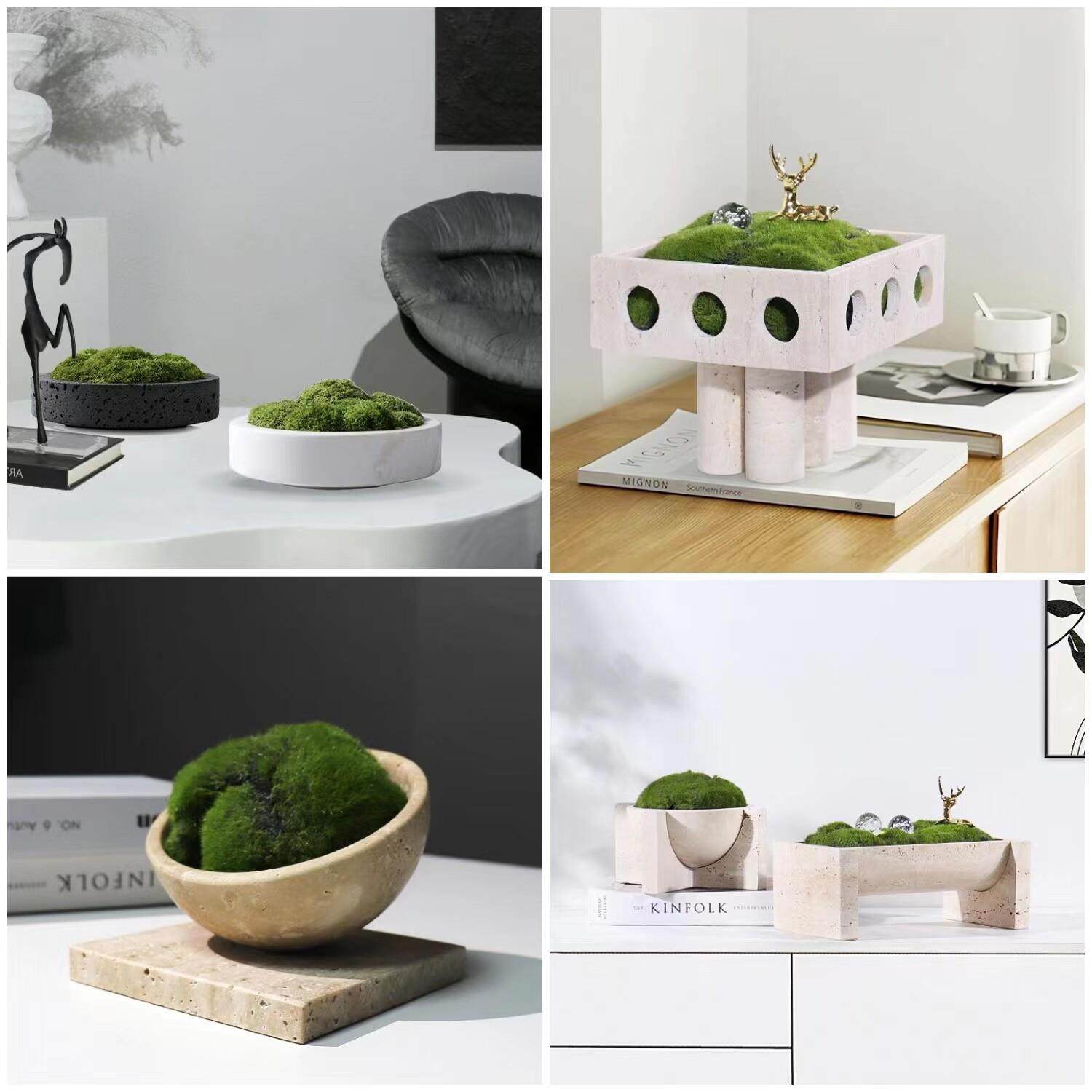 简约现代风客厅电视柜茶几玄关样板房创意大理石微景花盆造景摆件