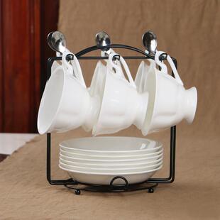 英式纯白骨瓷咖啡杯套装组合简约覆古陶瓷下午茶杯碟套具带架子勺