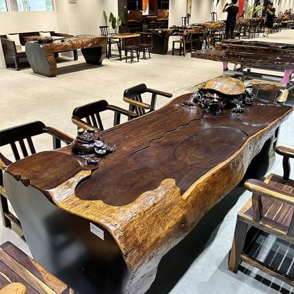 黑檀大板实木茶桌茶台原木轻奢高级感老板办公桌餐桌新中式整体桌