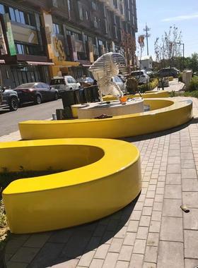 玻璃钢户外广场坐凳定制异形树池公园花坛长条凳学校商场休闲座椅