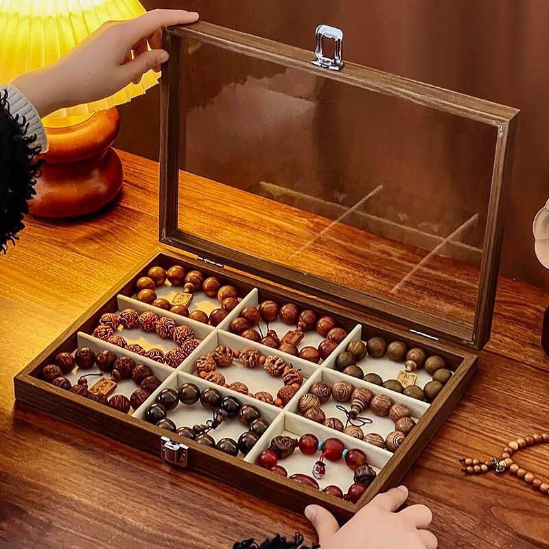 手串文玩收纳盒专用水晶手镯手錬佛珠吊坠木质大容量防尘首饰展示