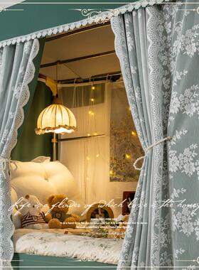 橙色喵美国覆古床帘宿舍双层床强遮光大学宿舍窗u型轨道一体化蚊