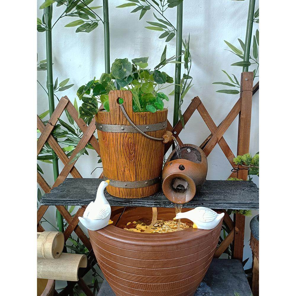 树脂材质仿木桶水循环花盆鱼缸造景鱼池水缸古法养鱼循环水绿植盆