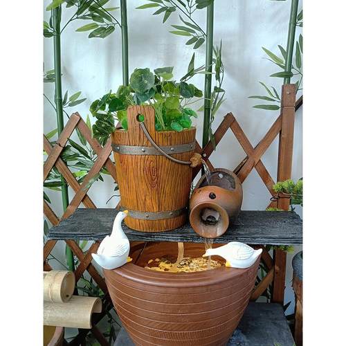 树脂材质仿木桶水循环花盆鱼缸造景鱼池水缸古法养鱼循环水绿植盆