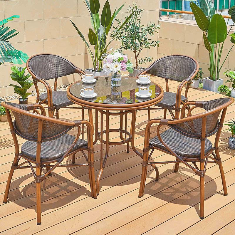 北欧户外餐桌椅组合星巴咖啡厅奶茶甜品店室外休闲区外摆家具防水