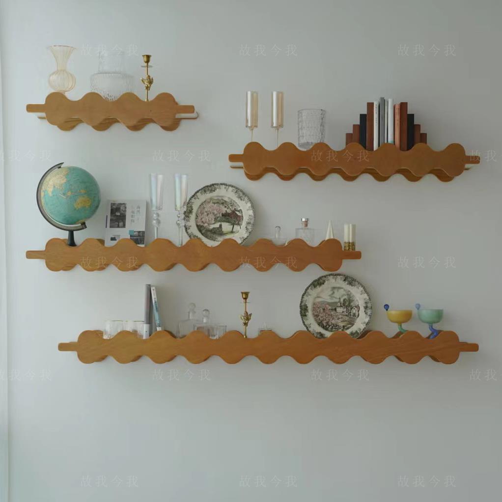 「潮汐置物架」故我今我 波浪形双色复古书架 盘架 隔板 实木装饰