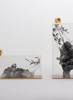 现代新中式创意山石家居客厅电视酒柜玄关招财办公室装饰品摆件