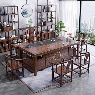 实木茶椅组合一桌喝五椅茶办几茶台GVT新中式茶具套装桌一体公室