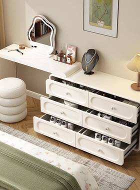 法式奶油风室主卧妆梳台现代简约ULI实木一化妆桌小型卧书桌化妆
