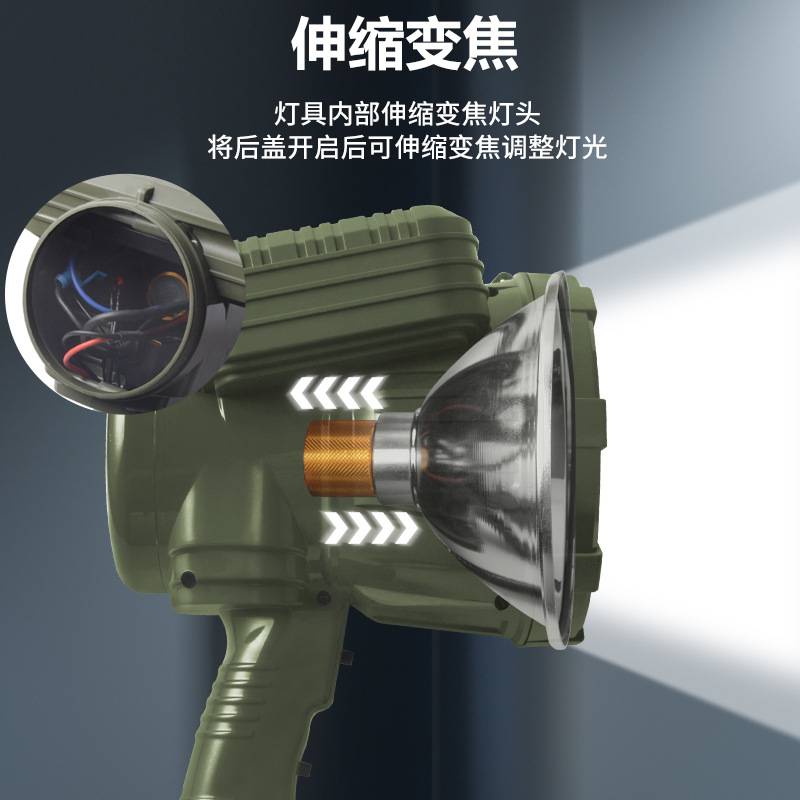 1000W大功率氙气灯手持变焦超亮远射12V黑坑夜钓探照灯船用照明灯