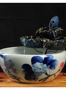新品陶瓷水摆件GS18436摆客流厅桌面喷泉装饰加水湿风轮鱼缸池饰