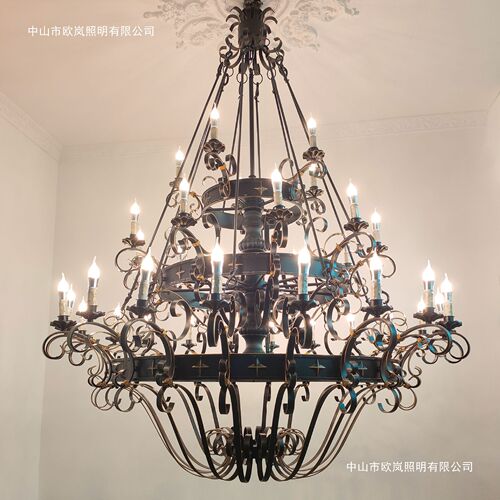 美式复古客厅大吊灯别墅挑高