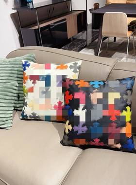 简抱枕彩抱色十字花刺绣沙发垫汽车枕靠现代约客厅办公012323室沙