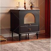 复古置用物法式 实木床头柜柜中古风家卧室小型创ETX意高颜值床头