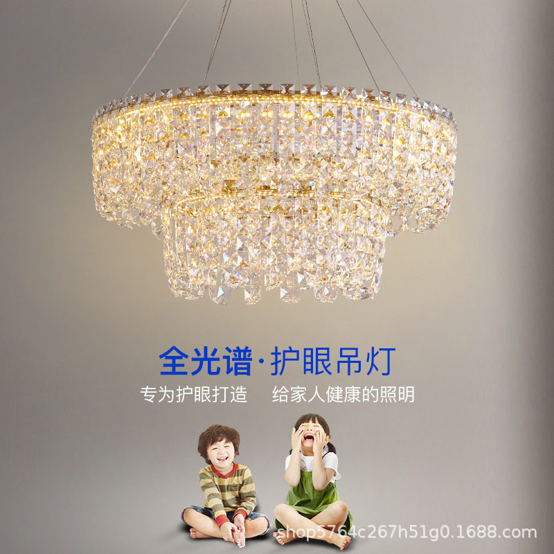 轻奢铁艺吊灯创意楼道书房简约水晶灯金色新款复古餐厅LED灯具