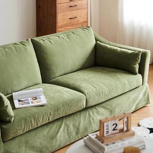 现代亚麻布艺沙无品牌 发软可拆洗客厅复古绿色包三沙人发小户型