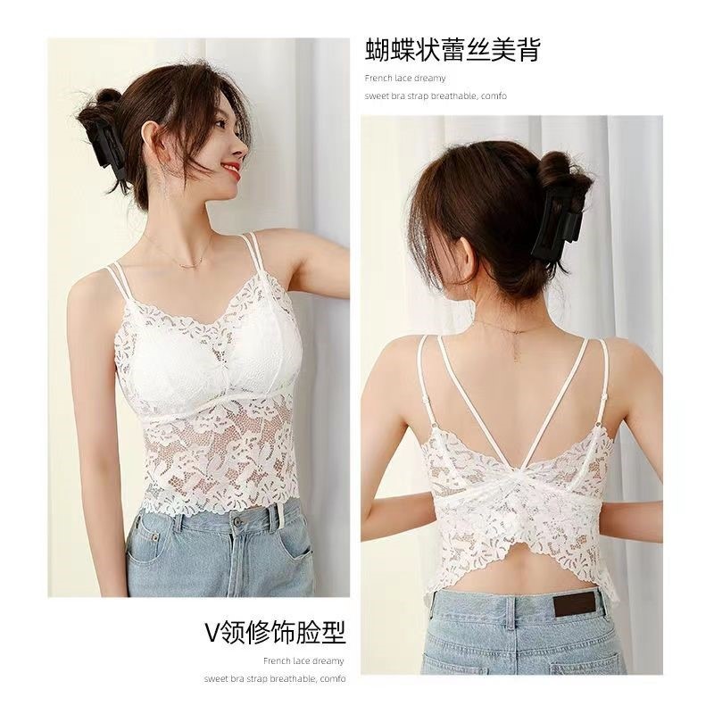 蕾丝美背吊带背心女内搭固定杯文胸一体内衣2025新款性感网红爆款