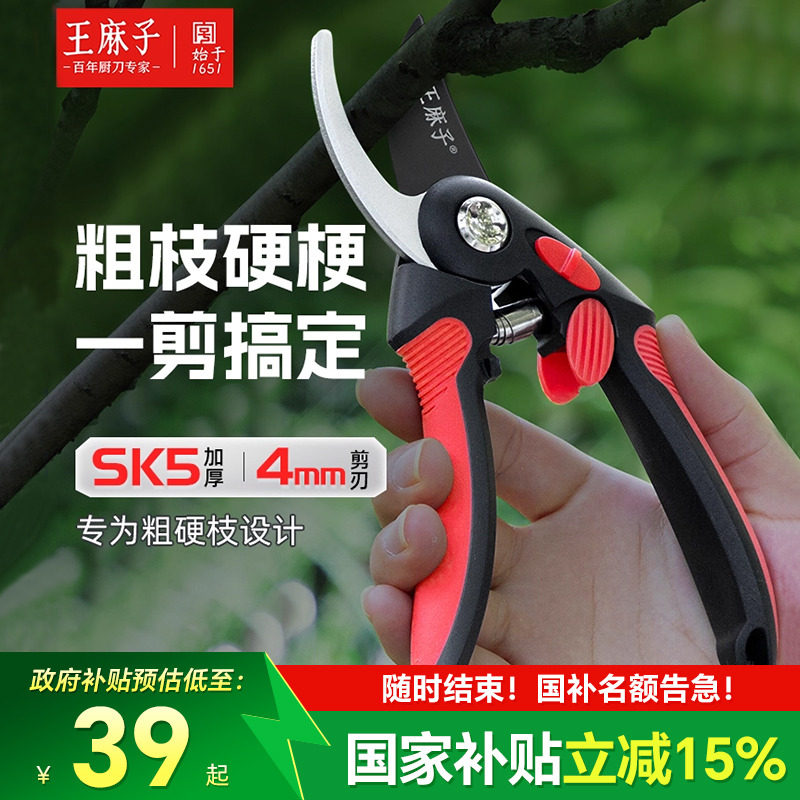 王麻子修枝剪刀果树园艺园林剪省力修花枝SK5钢工具神器官方正品