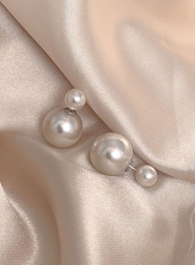 珍珠耳钉百搭大小双面耳环925气质银针轻奢耳饰新款高级不掉色