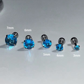 超闪蓝色锆石耳骨钉冷感钛钢平底螺丝养耳睡觉免摘耳蜗钉海蓝耳钉