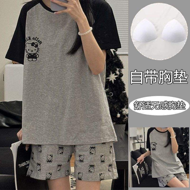 新睡衣女夏季短袖可爱卡通学生外穿家居服套装