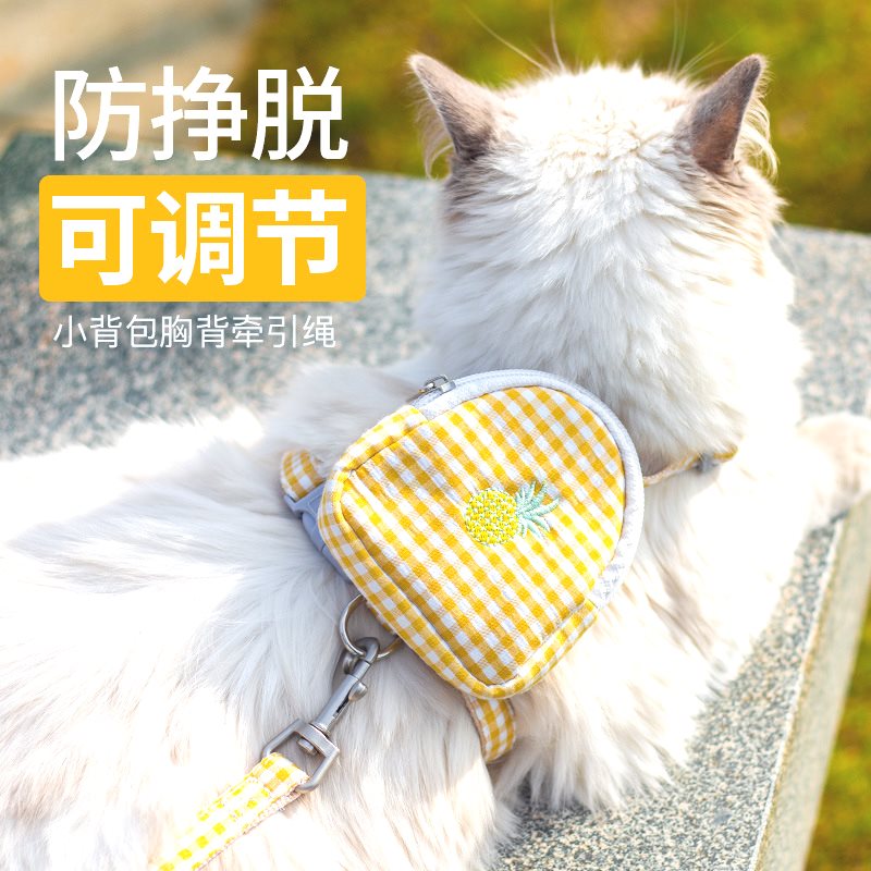 宠物用品跨境新款带背包可调节溜猫绳 工字形胸背心带猫咪牵引绳