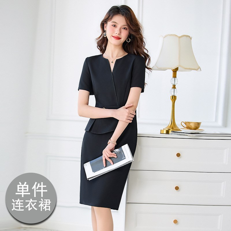 速发职业连衣裙夏高级感气质时尚洋气白领通勤珠宝店工作服