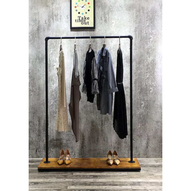 速发铁艺服装架实木服装店衣架展示架落地式复古男女装童装货架衣