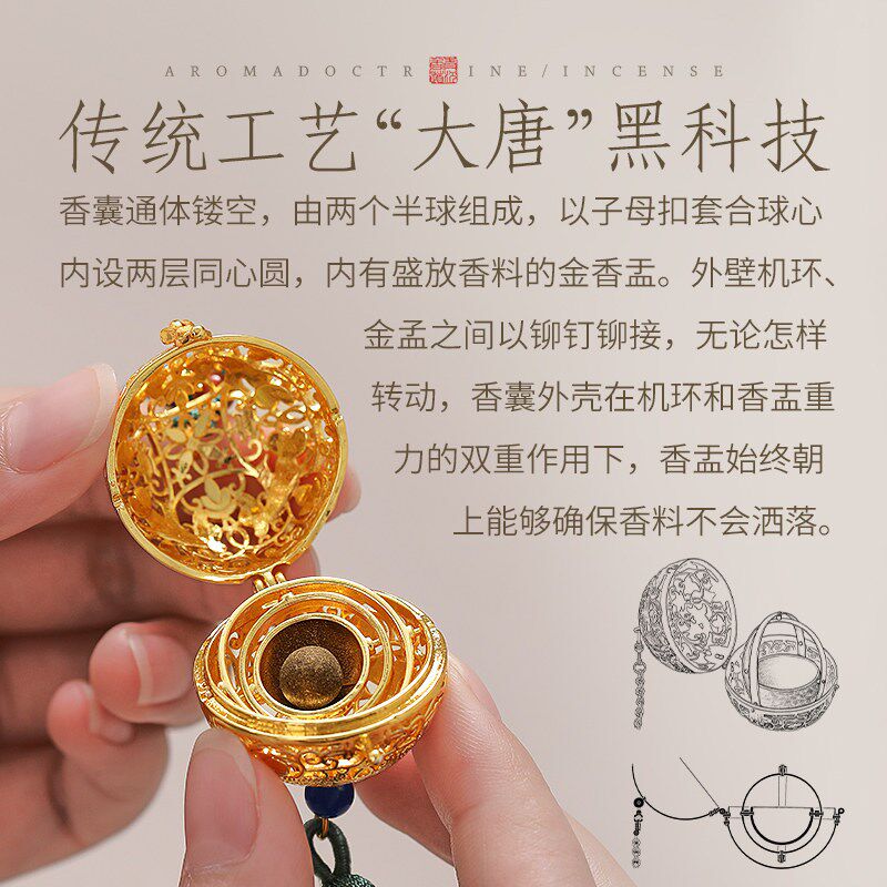 速发葡萄花鸟纹银香囊杨贵妃同款香囊球古风汉服配饰随身挂件车载