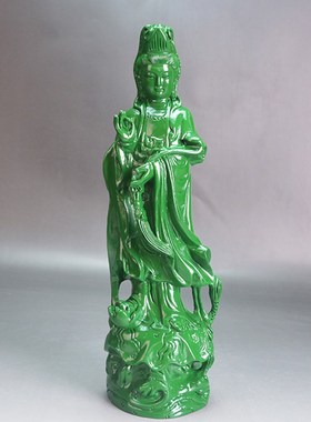 速发绿艺木雕像意观音菩萨佛如摆件家居客厅供奉实木神像装饰工色
