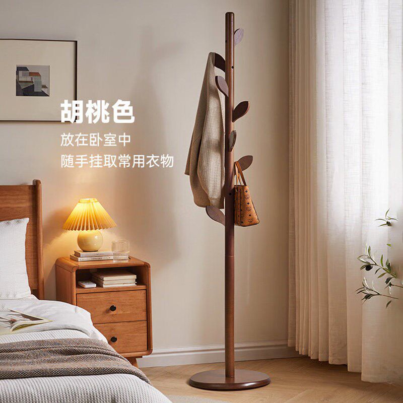 速发榉木全实木原木色落地式挂衣架入户玄关树叶型立式衣帽架卧室
