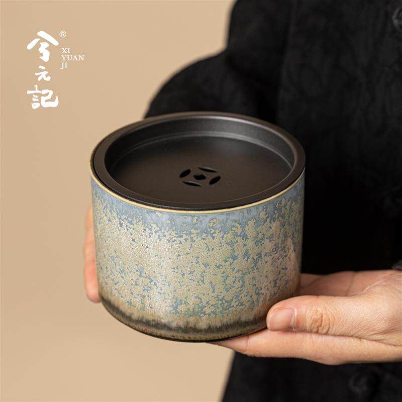 速发繁星窑变建水带盖陶瓷茶洗杯洗家用茶渣茶水缸水盂茶盂茶道配