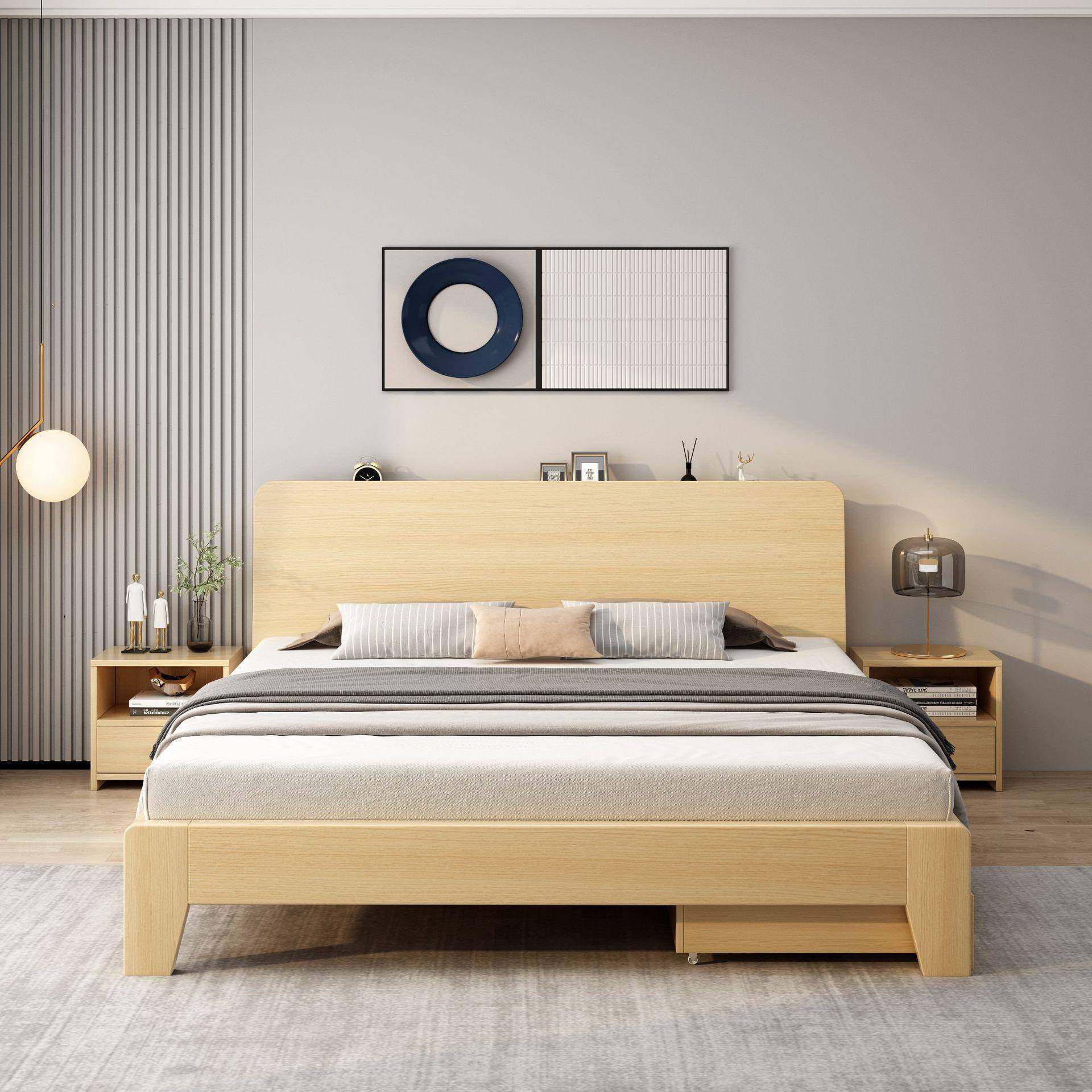 实木板床现代简约1主.8米出租房双人VBB床床卧大1.5米床单人简易