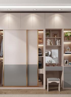 衣推拉门卧室家用小户型整木质柜现代简体约轻RNJ奢网大红衣橱实