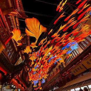 豫园ZAP网红锦鲤鱼灯笼吊挂装饰现货大巴鱼尾灯大日型节会花灯灯