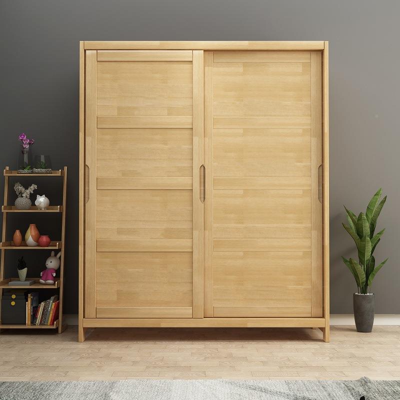 现代简约新中两门实木衣柜衣柜木全实家木式储物衣柜卧室具白橡木