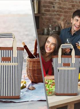 红酒冰袋瓶装两酒包白帆布CL0319保温冰包送礼斜条挎冰红袋