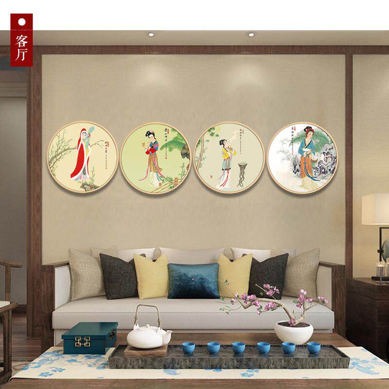 贵大妃醉酒貂蝉拜月西施四美女天挂装画飞圆圆形装饰形饰画仕女图