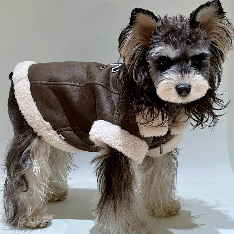 毛迪宠物衣秋冬保暖小服型犬狗狗马甲雪纳瑞泰比熊皮毛一体柯基金