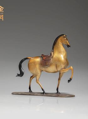 艺铜ECX坊马马上金安彩铜马摆件骏金属雕塑工艺品新关中式客厅玄