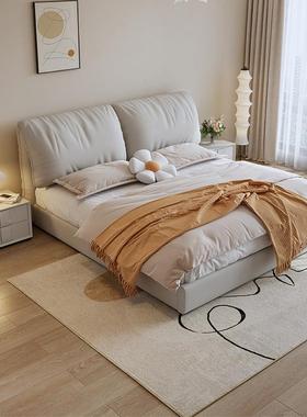 实木床简约现代技布床奶油风双床出布租科轻奢主卧室软包WGK人艺