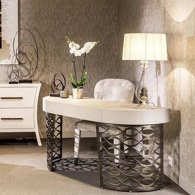 轻奢Cantori书桌现代家用鞍皮梳妆弧台化妆写台酒店TFF卧室马形字