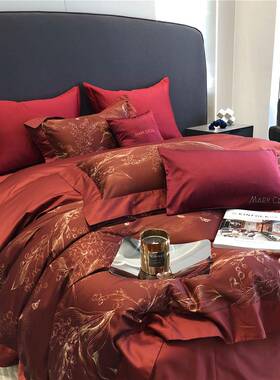 轻MLC--120奢全棉婚庆床10支长绒棉四件四季套款纯棉结婚红色喜被