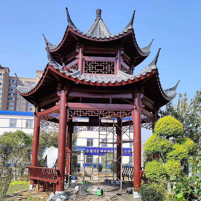 户小青瓦六角层凉亭外园林景观凉亭公园庭院双EAN碳化休闲木四角