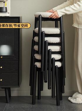 放实木餐矮凳家用软包凳卧室化妆凳客厅可叠凳子黑色凳餐桌AOP圆g